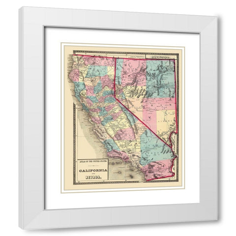 California, Nevada - 1872 White Modern Wood Framed Art Print with Double Matting by Unknown