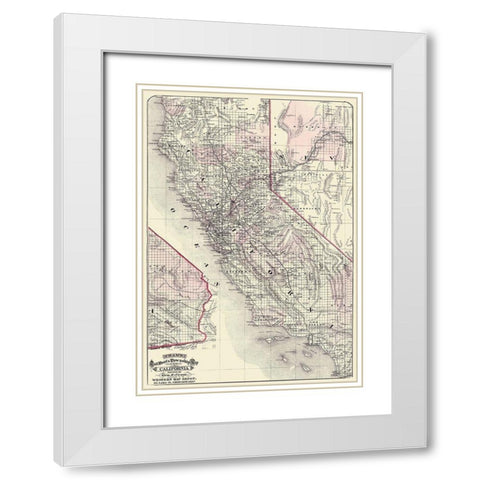 California - Cram 1875 White Modern Wood Framed Art Print with Double Matting by Cram