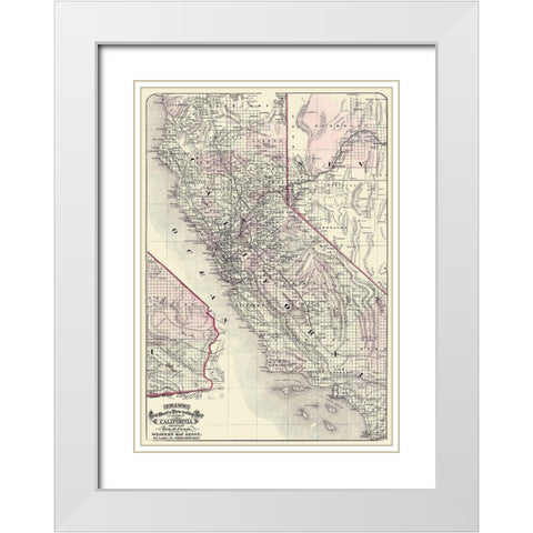 California - Cram 1875 White Modern Wood Framed Art Print with Double Matting by Cram
