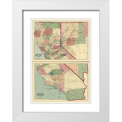 California, Nevada - Asher 1874 White Modern Wood Framed Art Print with Double Matting by Asher