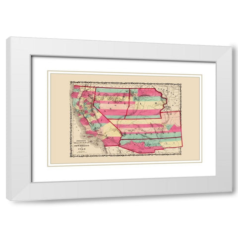 California, New Mexico, Utah - Johnson 1860 White Modern Wood Framed Art Print with Double Matting by Johnson