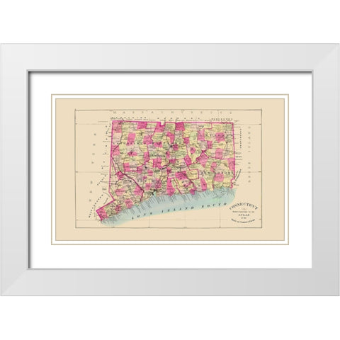 Connecticut - Hurd 1893 White Modern Wood Framed Art Print with Double Matting by Hurd