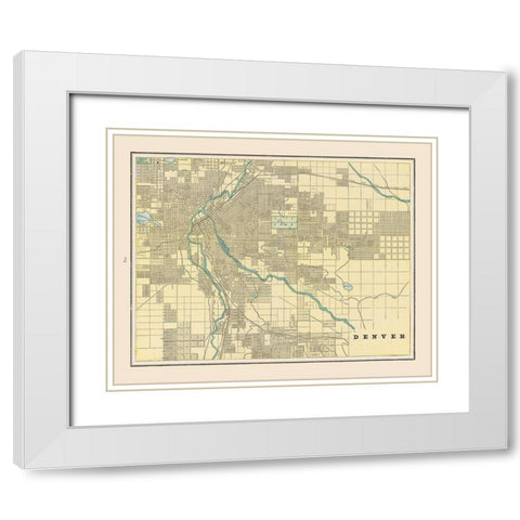 Denver  Colorado - Cram 1892 White Modern Wood Framed Art Print with Double Matting by Cram
