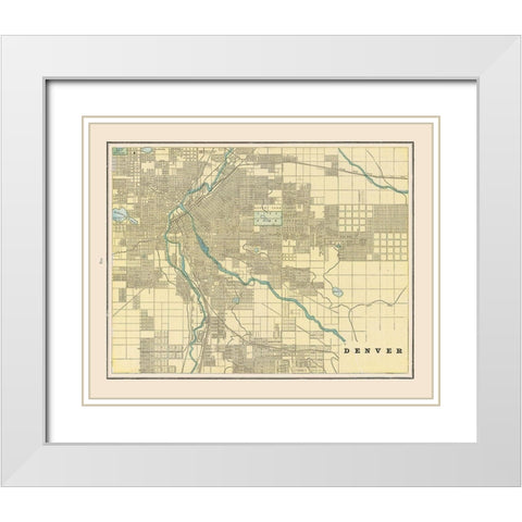 Denver  Colorado - Cram 1892 White Modern Wood Framed Art Print with Double Matting by Cram