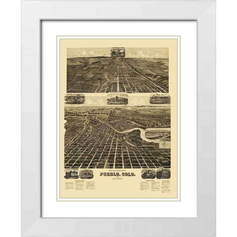 Pueblo Colorado - American Pub Co 1890 White Modern Wood Framed Art Print with Double Matting by American Pub Co