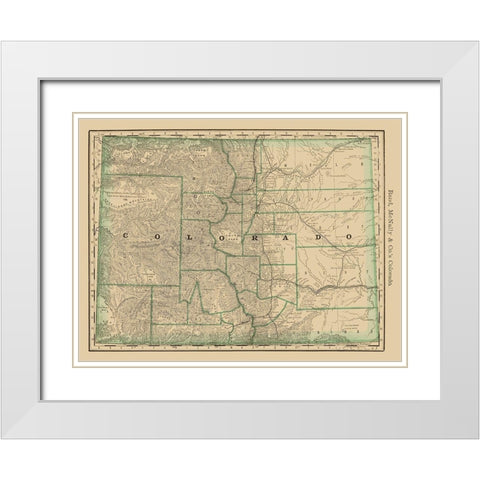 Colorado - Rand McNally 1879 White Modern Wood Framed Art Print with Double Matting by Rand McNally