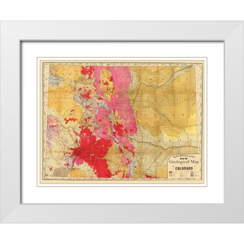 Colorado Geology - Rand McNally 1879 White Modern Wood Framed Art Print with Double Matting by Rand McNally