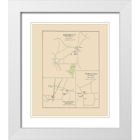 Brooklyn Connecticut - Hurd 1893 White Modern Wood Framed Art Print with Double Matting by Hurd