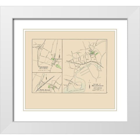 Branford Connecticut - Hurd 1893 White Modern Wood Framed Art Print with Double Matting by Hurd
