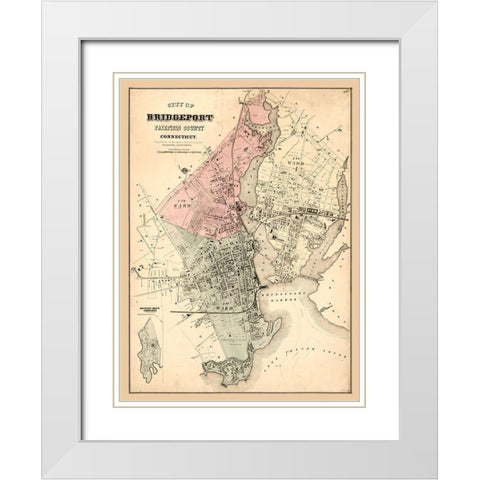Bridgeport Connecticut -1877 White Modern Wood Framed Art Print with Double Matting by Unknown