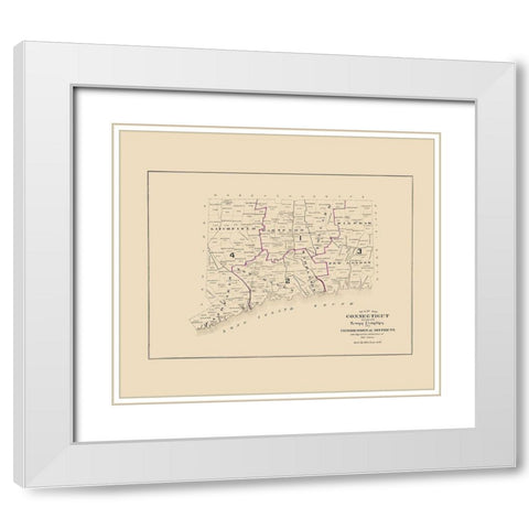 Connecticut - Hurd 1893 White Modern Wood Framed Art Print with Double Matting by Hurd