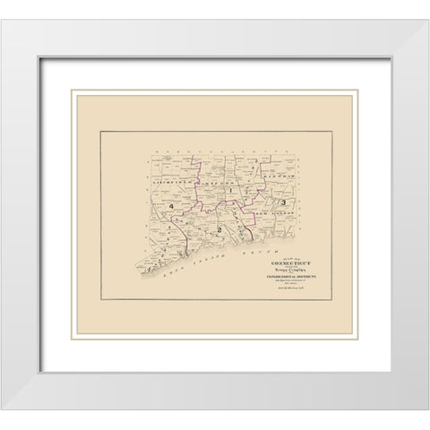 Connecticut - Hurd 1893 White Modern Wood Framed Art Print with Double Matting by Hurd