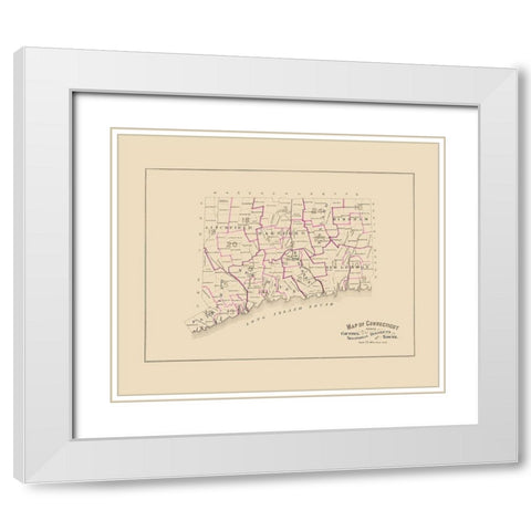 Connecticut - Hurd 1893 White Modern Wood Framed Art Print with Double Matting by Hurd