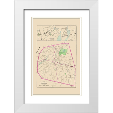 Danbury, Fairfield, Saugatuck Connecticut 1893 White Modern Wood Framed Art Print with Double Matting by Hurd