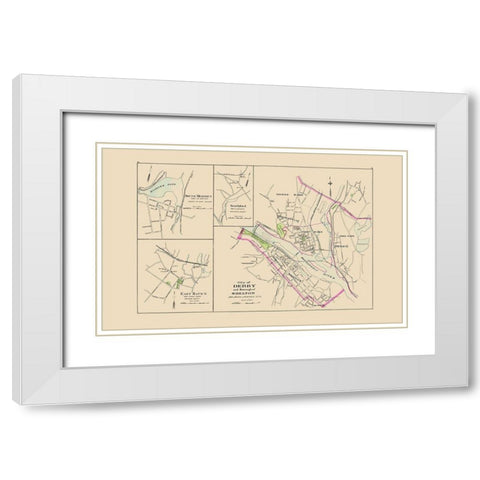 Derby City, Shelton Connecticut - Hurd 1893 White Modern Wood Framed Art Print with Double Matting by Hurd