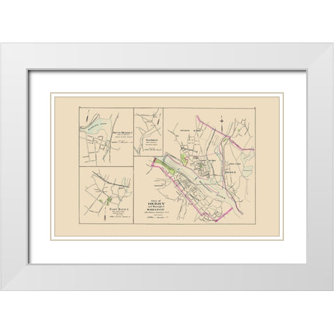 Derby City, Shelton Connecticut - Hurd 1893 White Modern Wood Framed Art Print with Double Matting by Hurd