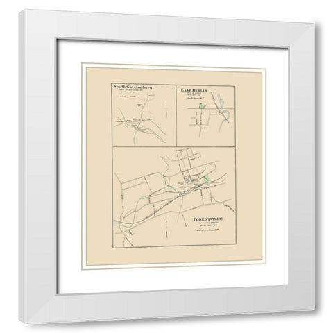 Forestville, Glastonbury, Berlin Connecticut 1893 White Modern Wood Framed Art Print with Double Matting by Hurd