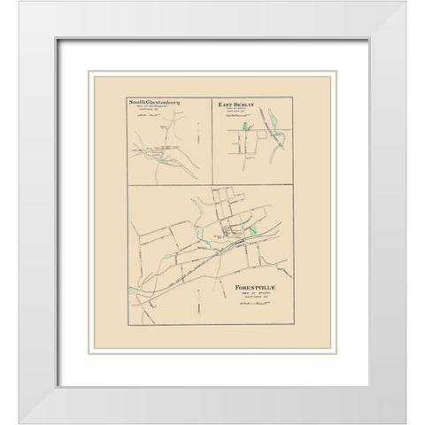 Forestville, Glastonbury, Berlin Connecticut 1893 White Modern Wood Framed Art Print with Double Matting by Hurd