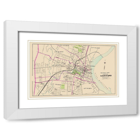 Hartford Connecticut Central Part - Hurd 1893 White Modern Wood Framed Art Print with Double Matting by Hurd