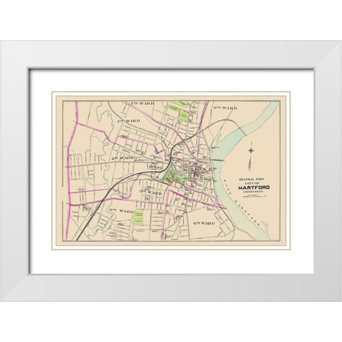 Hartford Connecticut Central Part - Hurd 1893 White Modern Wood Framed Art Print with Double Matting by Hurd
