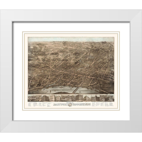 Hartford Connecticut - Bailey 1877  White Modern Wood Framed Art Print with Double Matting by Bailey