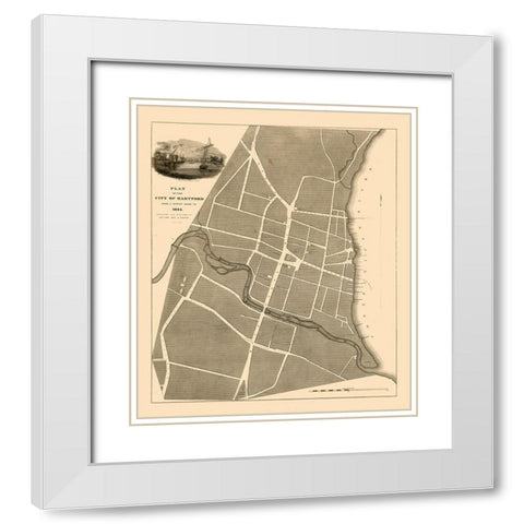 Hartford Connecticut - St John 1824  White Modern Wood Framed Art Print with Double Matting by St John