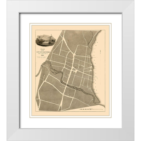 Hartford Connecticut - St John 1824  White Modern Wood Framed Art Print with Double Matting by St John