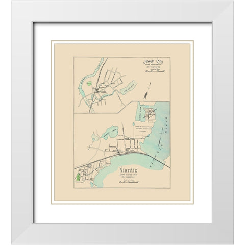 Jewett City, Niantic Connecticut - Hurd 1893 White Modern Wood Framed Art Print with Double Matting by Hurd