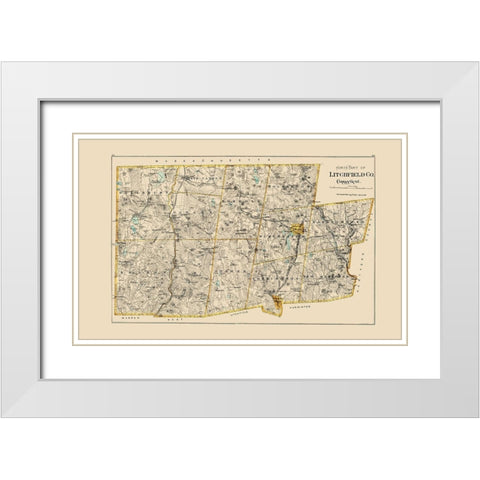 Lithchfield Connecticut - Hurd 1893 White Modern Wood Framed Art Print with Double Matting by Hurd