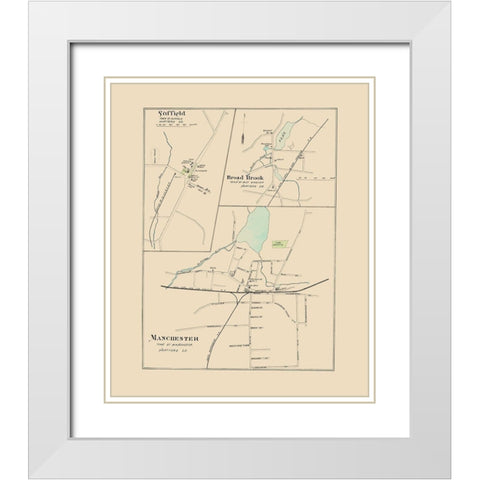 Manchester Connecticut - Hurd 1893 White Modern Wood Framed Art Print with Double Matting by Hurd