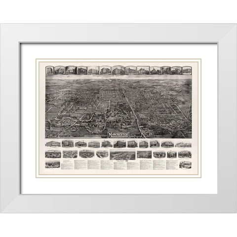 Manchester Connecticut - Bailey 1914  White Modern Wood Framed Art Print with Double Matting by Bailey