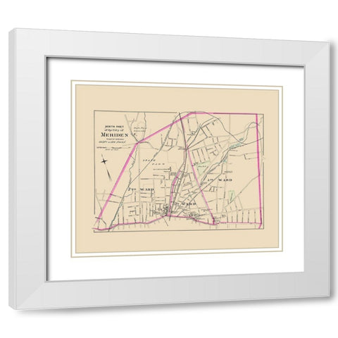 Meriden Connecticut North Part - Hurd 1893 White Modern Wood Framed Art Print with Double Matting by Hurd