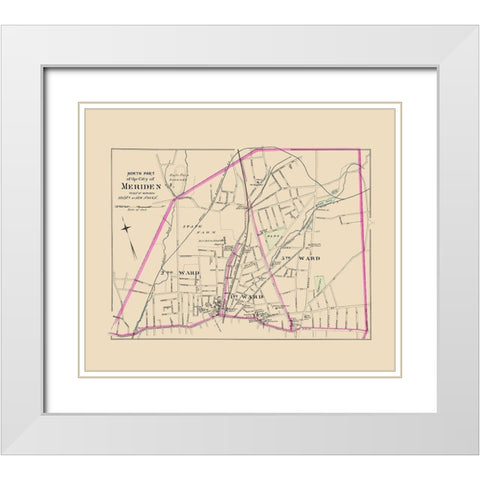 Meriden Connecticut North Part - Hurd 1893 White Modern Wood Framed Art Print with Double Matting by Hurd