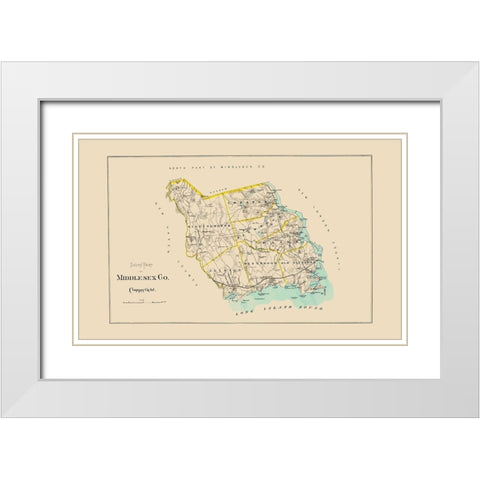 Middlesex  South Connecticut - Hurd 1893 White Modern Wood Framed Art Print with Double Matting by Hurd