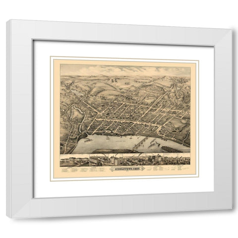 Middletown Connecticut - Bailey 1877  White Modern Wood Framed Art Print with Double Matting by Bailey