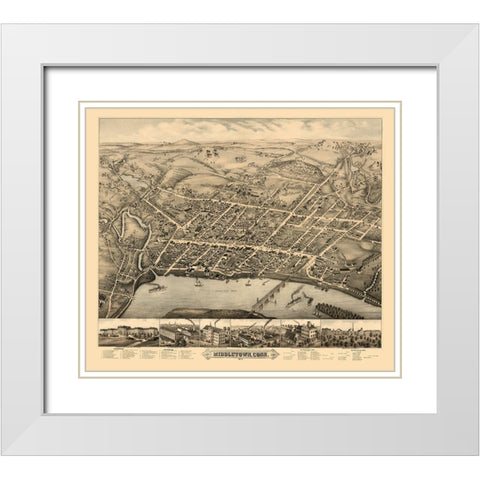 Middletown Connecticut - Bailey 1877  White Modern Wood Framed Art Print with Double Matting by Bailey