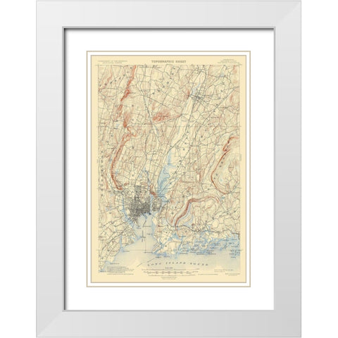 New Haven Connecticut Quad - USGS 1892 White Modern Wood Framed Art Print with Double Matting by USGS