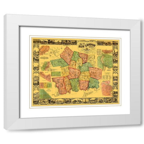 New London Connecticut Landowner - Baker 1854 White Modern Wood Framed Art Print with Double Matting by Baker