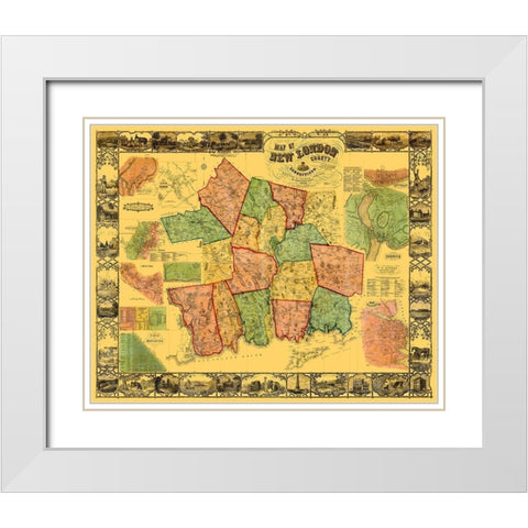 New London Connecticut Landowner - Baker 1854 White Modern Wood Framed Art Print with Double Matting by Baker