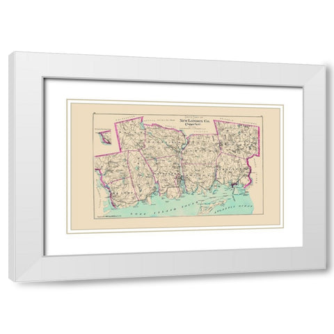 New London  South Connecticut - Hurd 1893 White Modern Wood Framed Art Print with Double Matting by Hurd