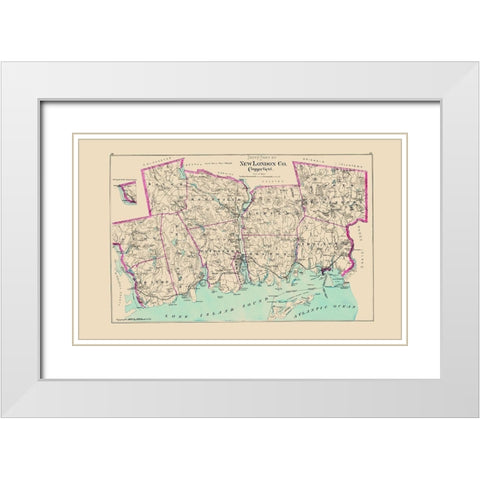 New London  South Connecticut - Hurd 1893 White Modern Wood Framed Art Print with Double Matting by Hurd