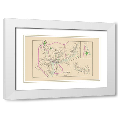 Norwich Connecticut - Hurd 1893 White Modern Wood Framed Art Print with Double Matting by Hurd