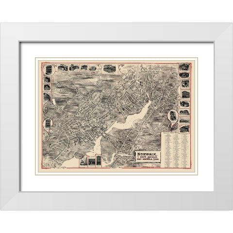 Norwalk Connecticut - Bailey 1899 White Modern Wood Framed Art Print with Double Matting by Bailey