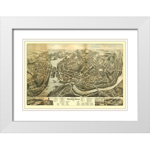 Norwich Connecticut - Bailey 1876  White Modern Wood Framed Art Print with Double Matting by Bailey