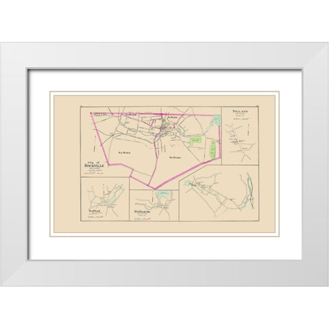 Rockville Connecticut - Hurd 1893 White Modern Wood Framed Art Print with Double Matting by Hurd
