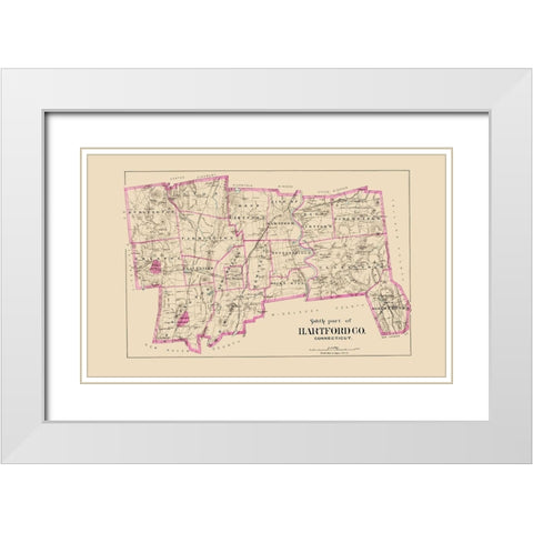 Hartford  South Connecticut - Hurd 1893 White Modern Wood Framed Art Print with Double Matting by Hurd