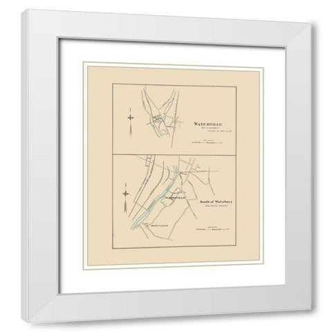 South of Waterbury Connecticut - Hurd 1893 White Modern Wood Framed Art Print with Double Matting by Hurd