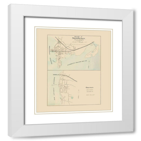 Stonington, Groton Connecticut - Hurd 1893 White Modern Wood Framed Art Print with Double Matting by Hurd