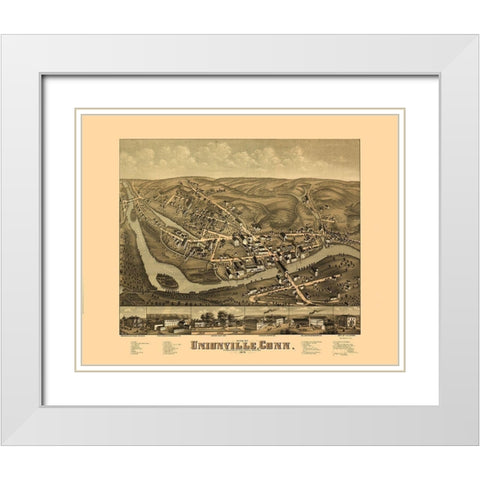Unionville Connecticut - Bailey 1878  White Modern Wood Framed Art Print with Double Matting by Bailey