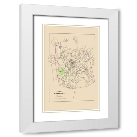 Waterbury Connecticut - Hurd 1893 White Modern Wood Framed Art Print with Double Matting by Hurd